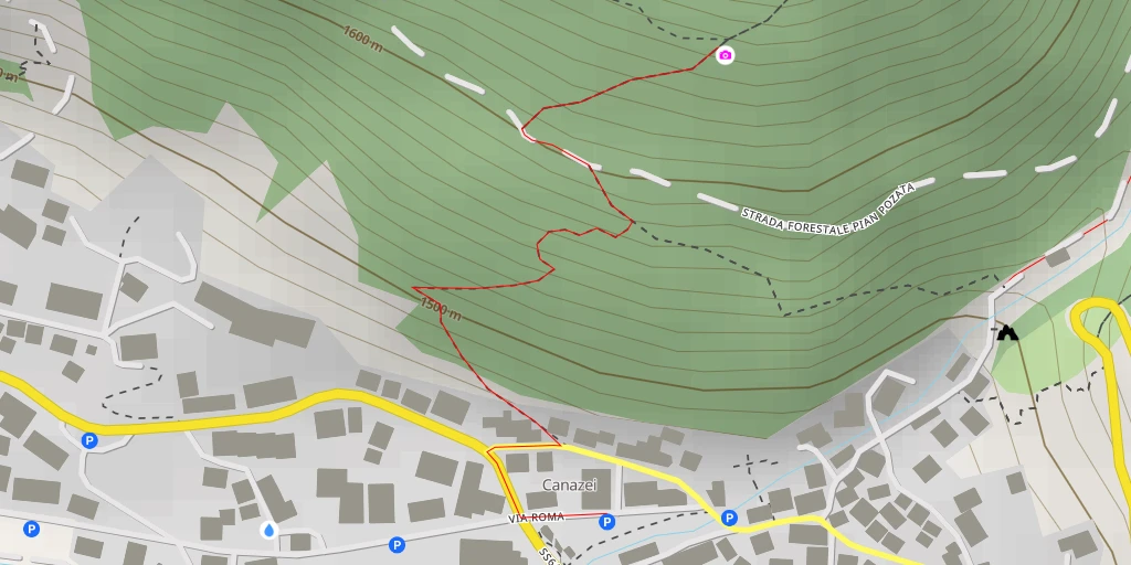 Carte de l'itinéraire :  Strada forestale Pian Pozata - Canazei - Cianacei