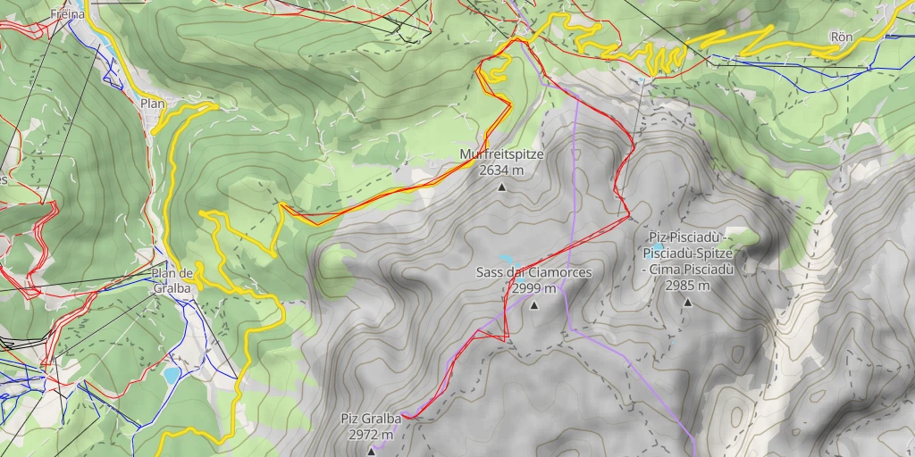 Carte de l'itinéraire :  Piz Miara