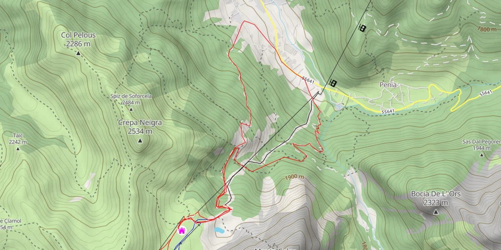 Map of the trail for Rifugio Tobià del Giagher