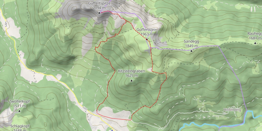 Map of the trail for Guffertspitze