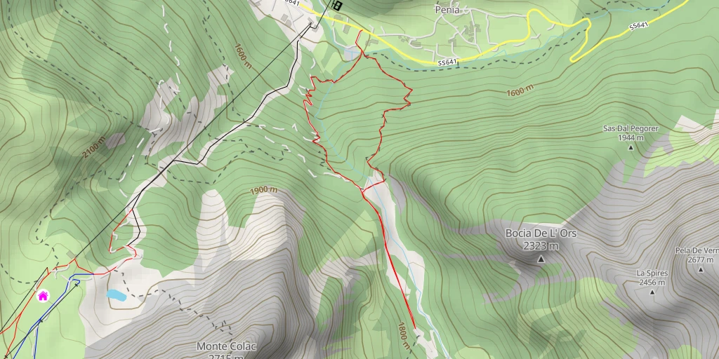 Map of the trail for Sentiero per contrin