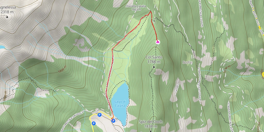 Carte de l'itinéraire :  La Coradela - Primiero San Martino di Castrozza