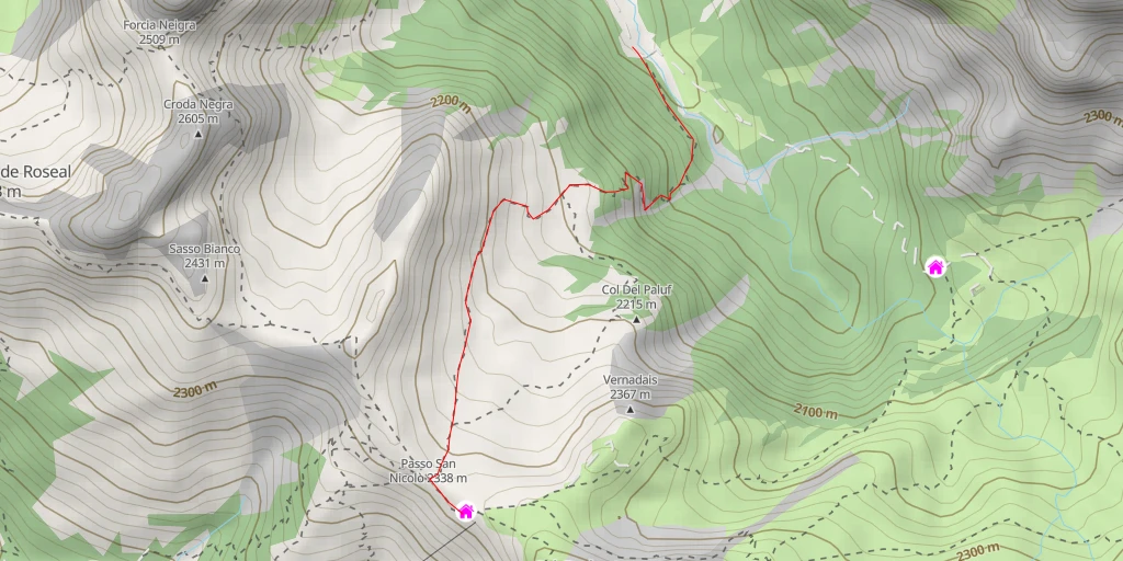 Carte de l'itinéraire :  Rifugio Passo di S. Nicolo