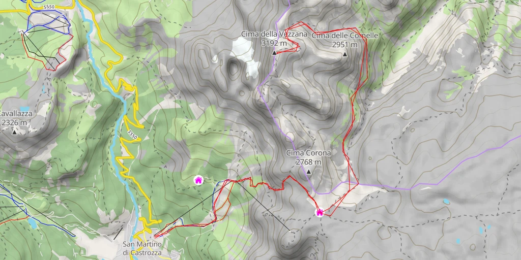 Carte de l'itinéraire :  Cima della Vezzana