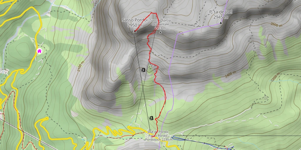 Map of the trail for Sasso Pordoi