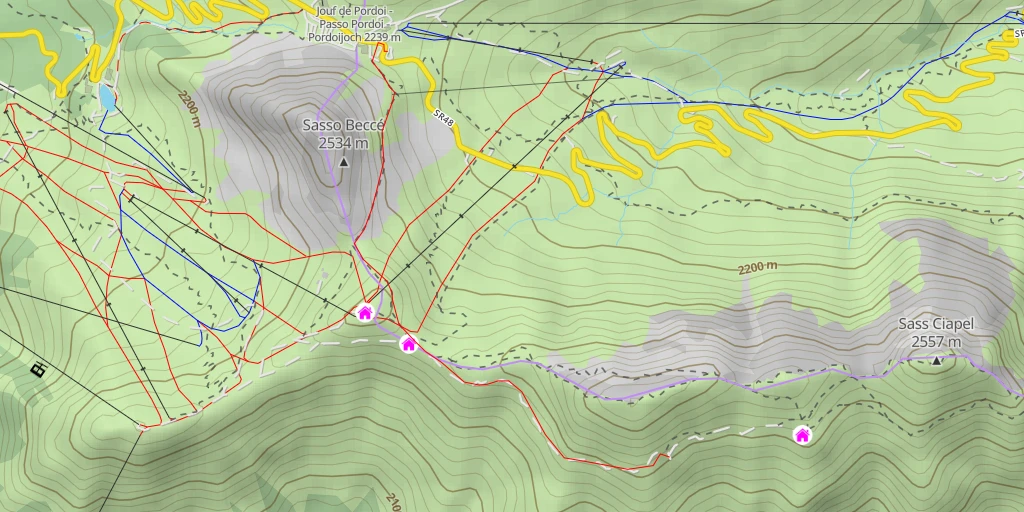 Carte de l'itinéraire :  Rifugio Vièl dal Pan - Bindelweghütte - Canazei - Cianacei