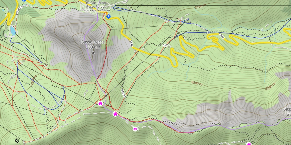 Carte de l'itinéraire :  Rifugio Vièl dal Pan - Bindelweghütte - Canazei - Cianacei