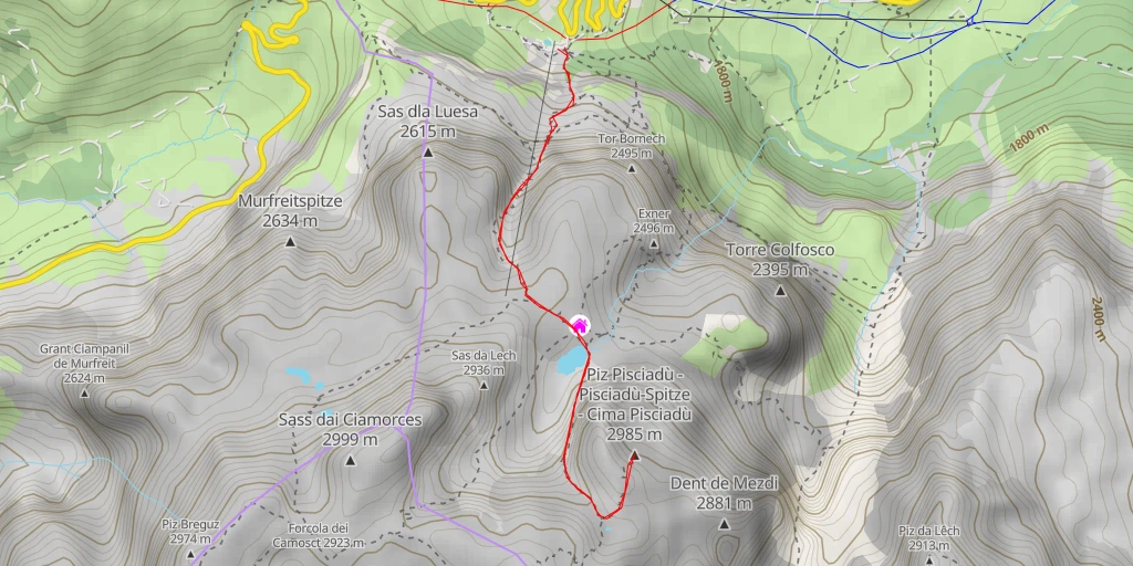 Map of the trail for Piz Pisciadù - Pisciadù-Spitze - Cima Pisciadù