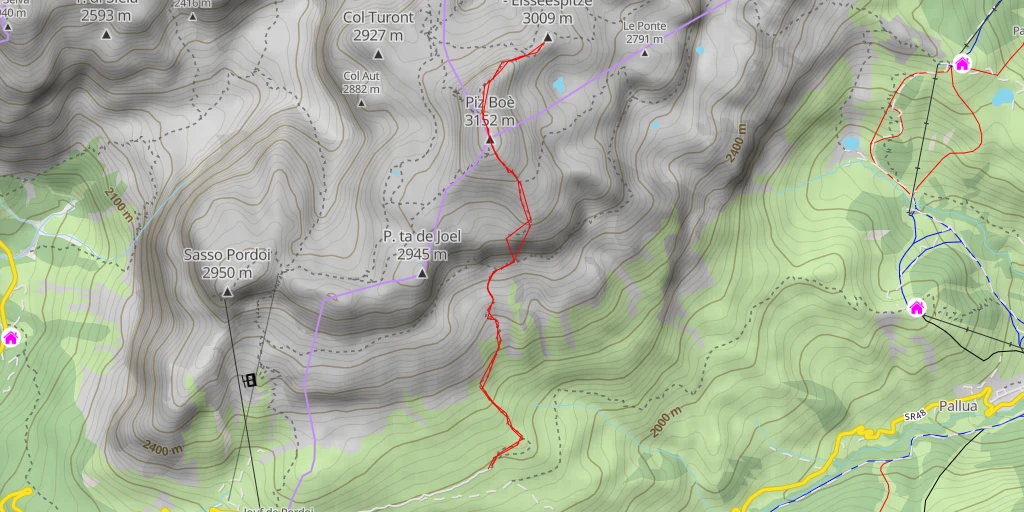 Map of the trail for Piz Léch Dlacè - Eisseespitze