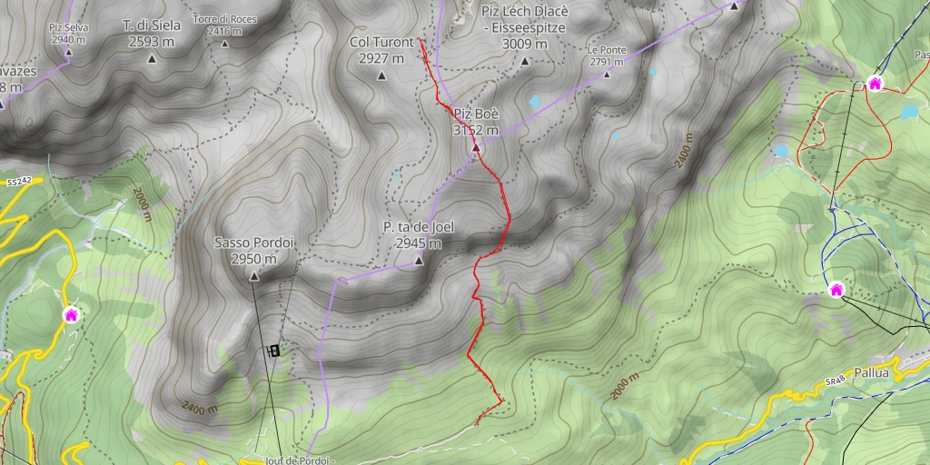 Carte de l'itinéraire :  Rifugio Boé - Cresta Strenta - Lichtenfelser Weg