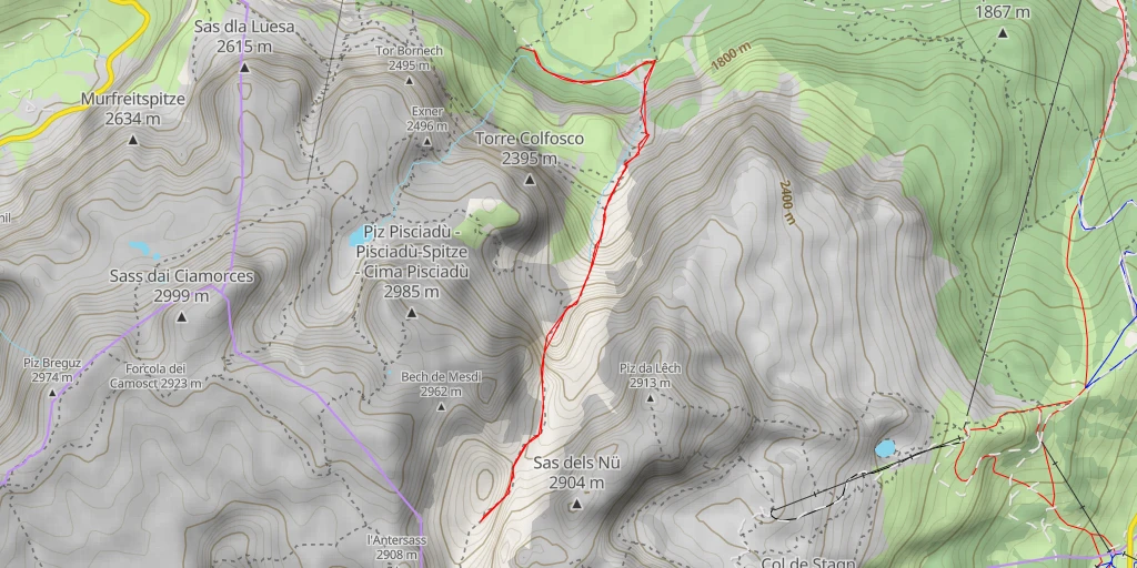 Carte de l'itinéraire :  Val de Mesdi - Mittagstal - Val Mezdi