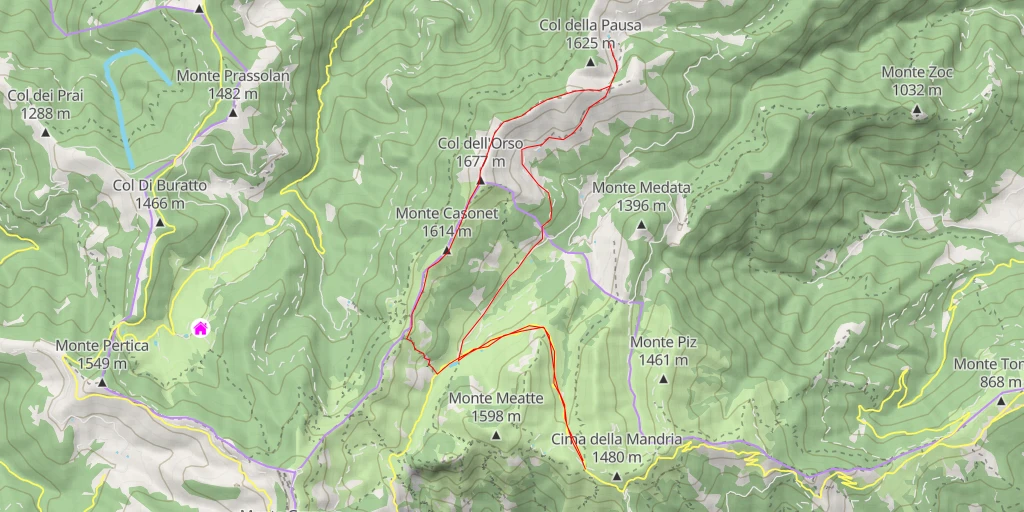 Carte de l'itinéraire :  Malga DOC - Cima Grappa