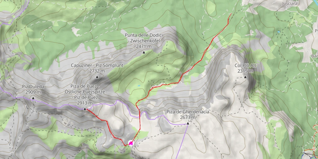 Map of the trail for Westliche Puezspitze - Piz de Puez