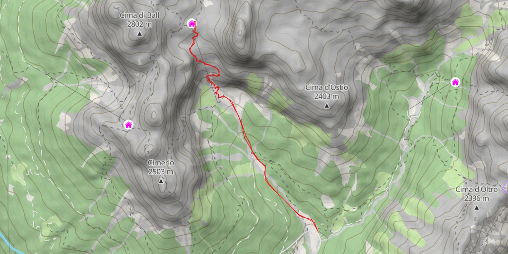 Map of the trail for Rifugio Pradidali