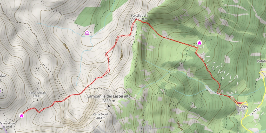 Carte de l'itinéraire :  Rifugio Giuseppe Volpi di Misurata al Mulaz