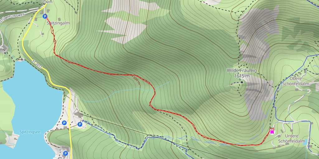 Map of the trail for Schönfeldhütte