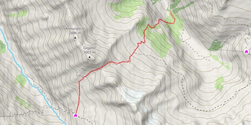 Map of the trail for Greizer Hütte