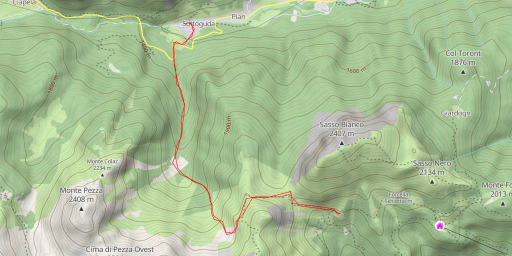 Carte de l'itinéraire :  Val de Fontanele - San Tomaso Agordino