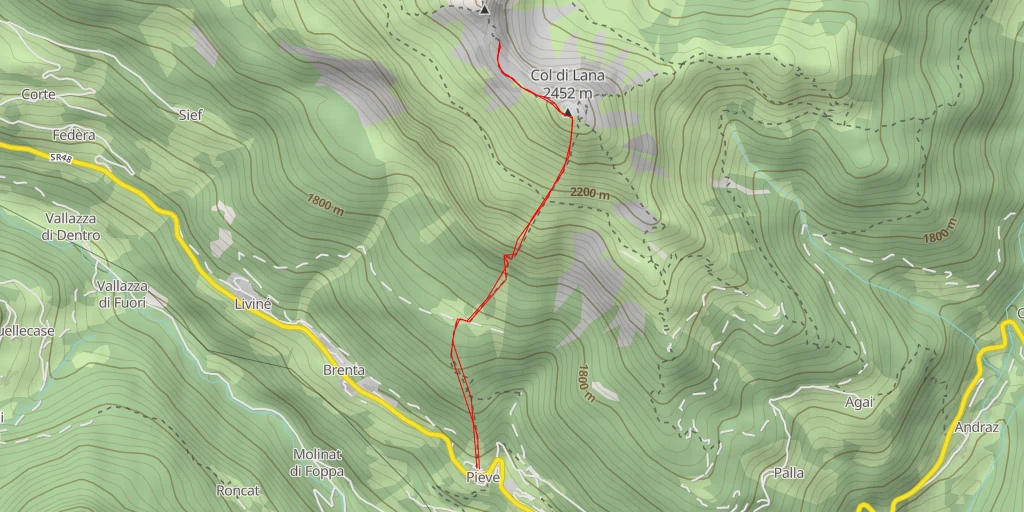 Map of the trail for Dente del Sief