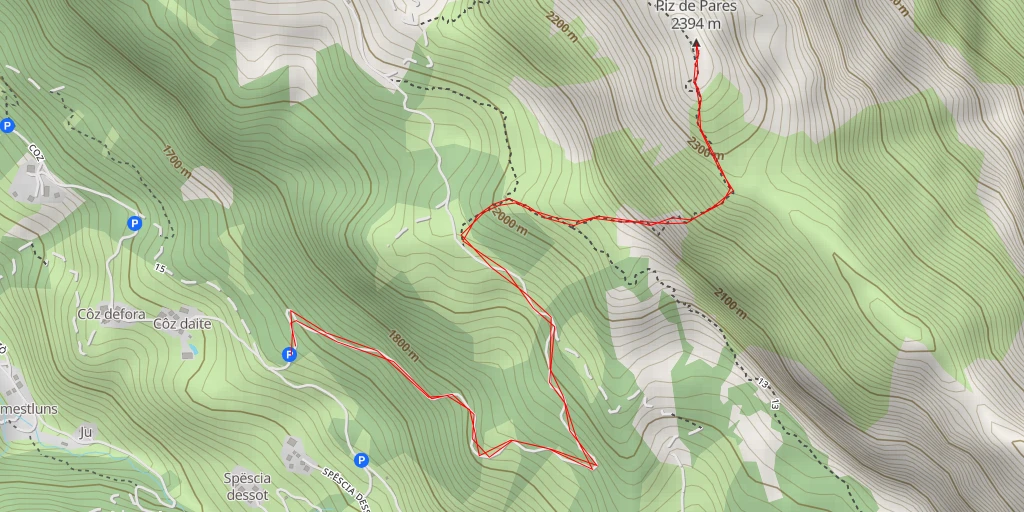 Map of the trail for Piz de Pares