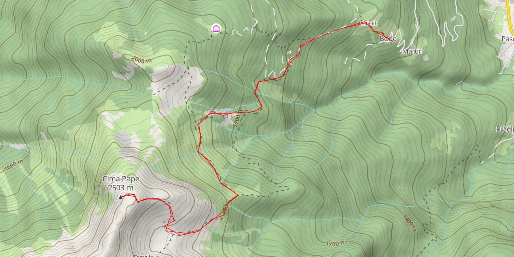 Carte de l'itinéraire :  Cima Pape