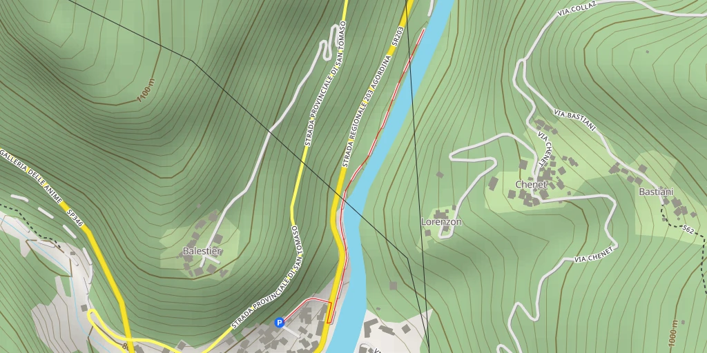 Carte de l'itinéraire :  Strada Regionale 203 Agordina - Strada Regionale 203 Agordina