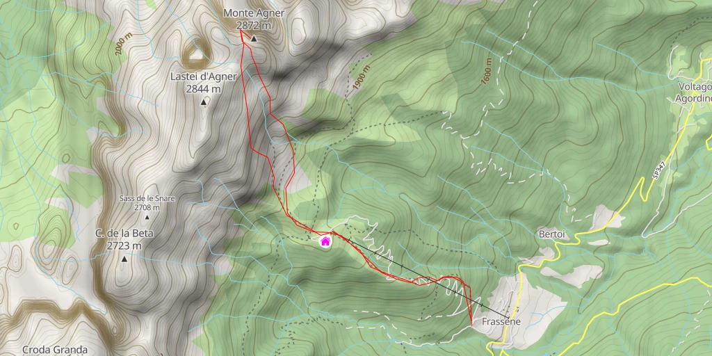 Map of the trail for Monte Agner Stella Alpina