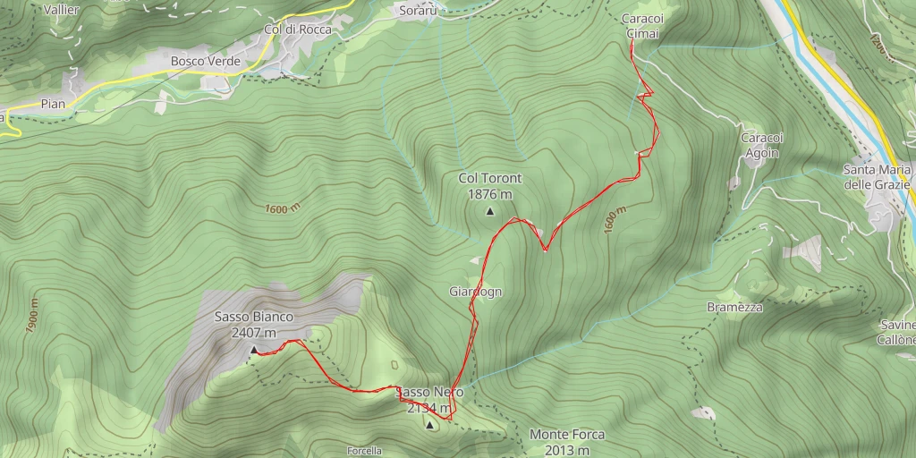 Carte de l'itinéraire :  Sasso Bianco