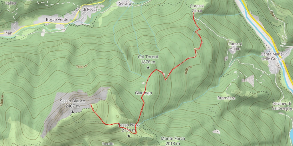 Map of the trail for Cima de Pian