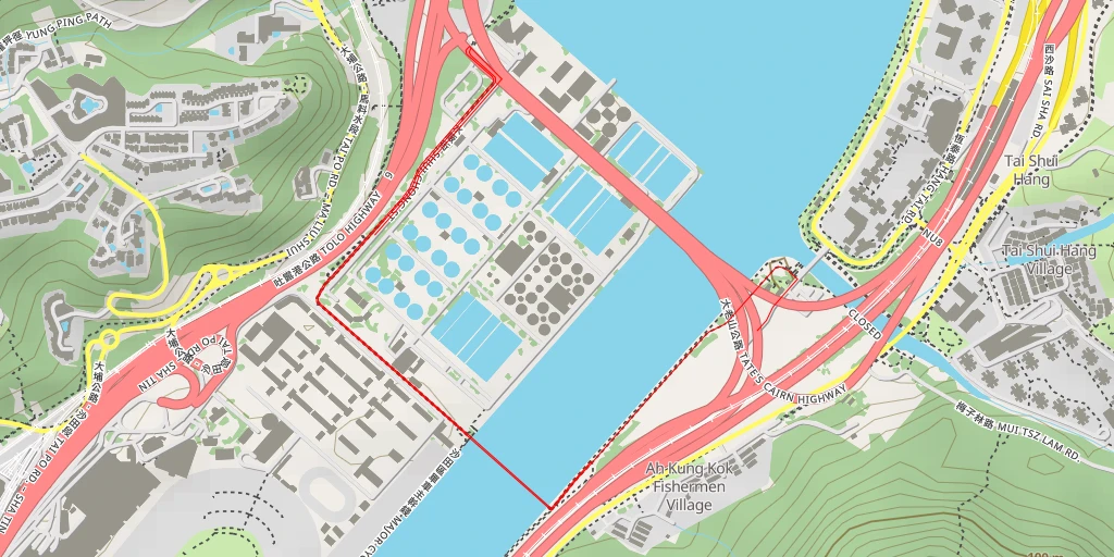 Carte de l'itinéraire :  沙田污水處理廠 Shatin Sewage Treatment Works - 橋下路 Kiu Ha Road - 沙田區 Sha Tin District