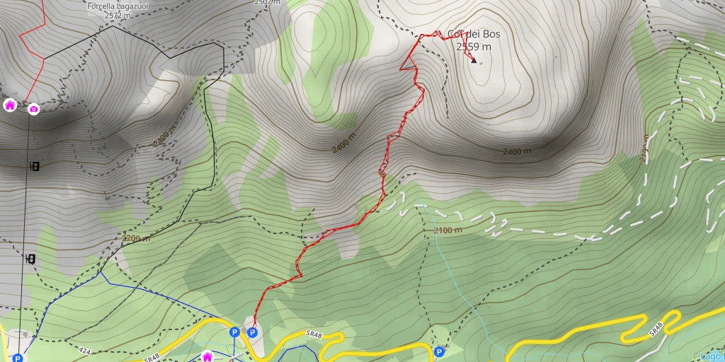 Carte de l'itinéraire :  Col dei Bos