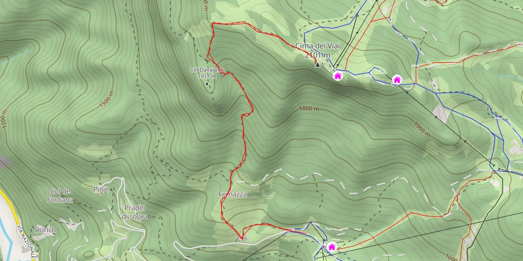 Map of the trail for Cima dei Viai