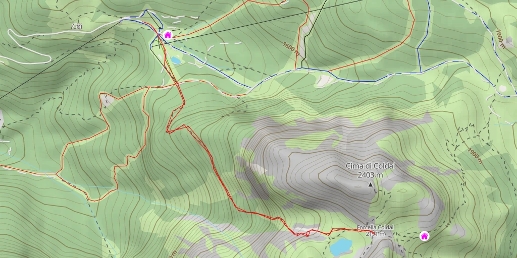 Map of the trail for Forcella Coldai