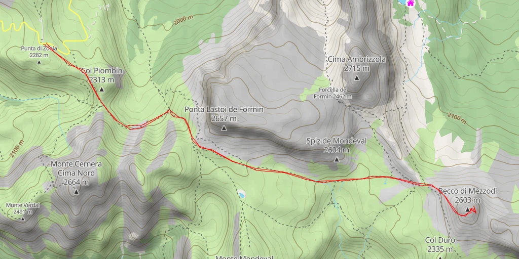 Map of the trail for Becco di Mezzodi Via Normale