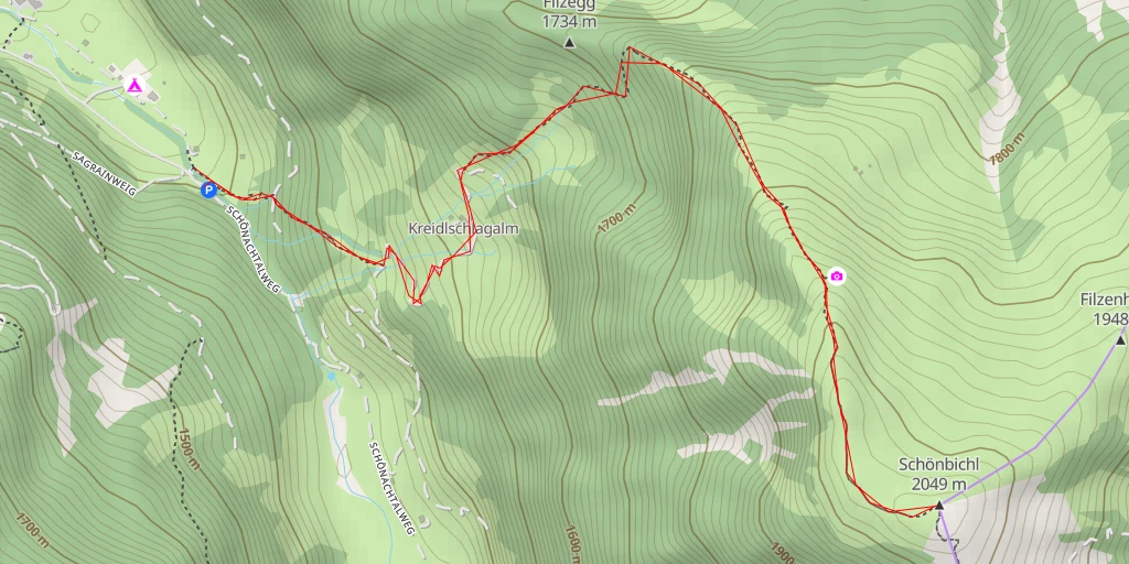 Map of the trail for Schönbichl