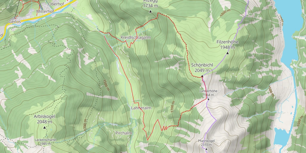 Map of the trail for Lahnerhöhe