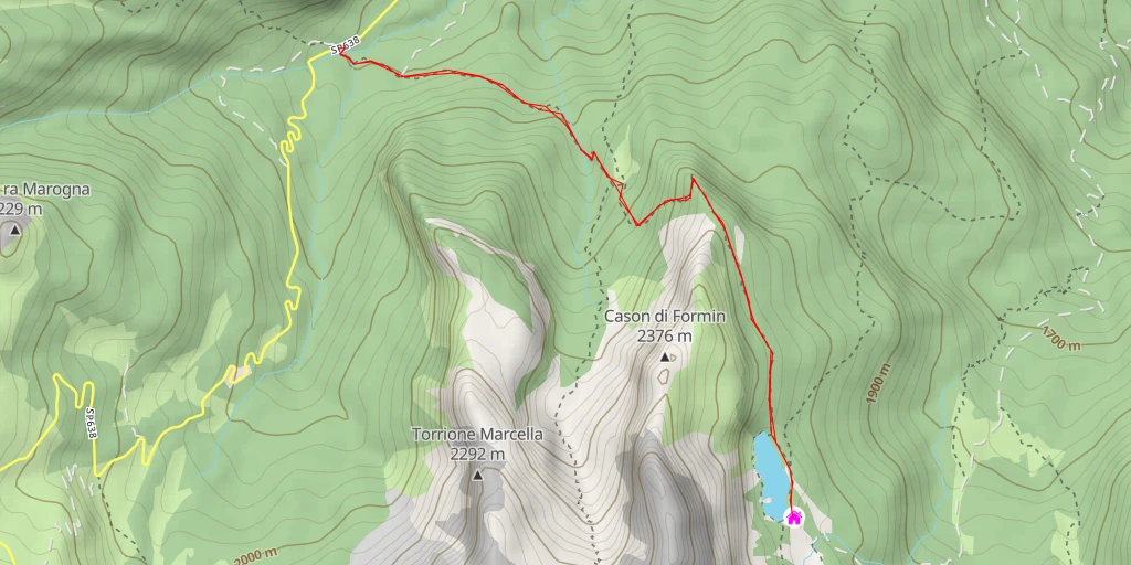 Map of the trail for Rifugio Croda da Lago
