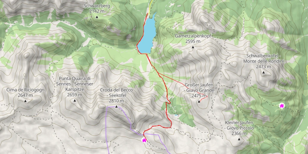 Map of the trail for Rifugio Biella - Seekofelhütte