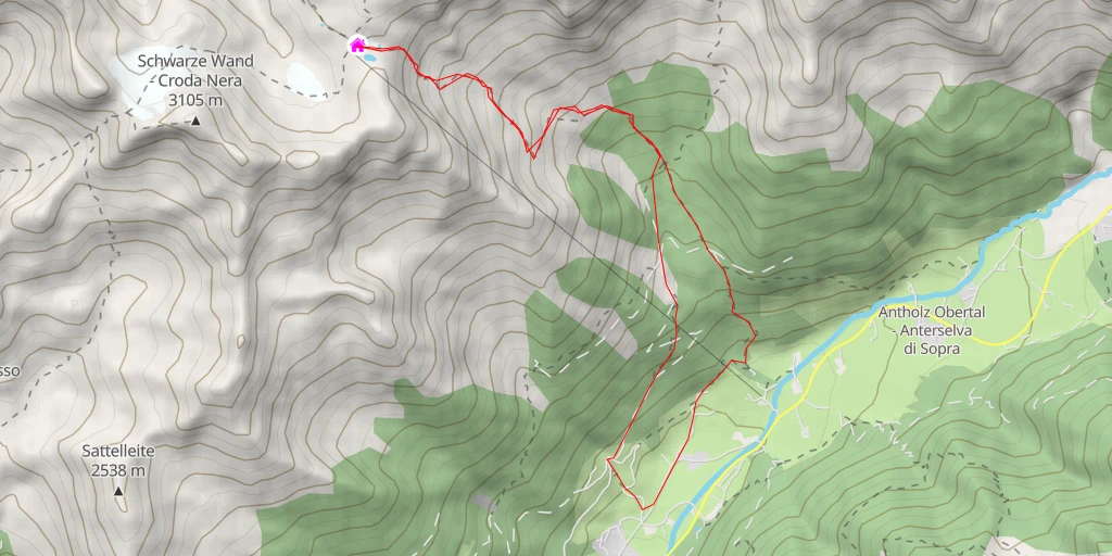 Carte de l'itinéraire :  Rieserfernerhütte Rif. Vedrette di Ries