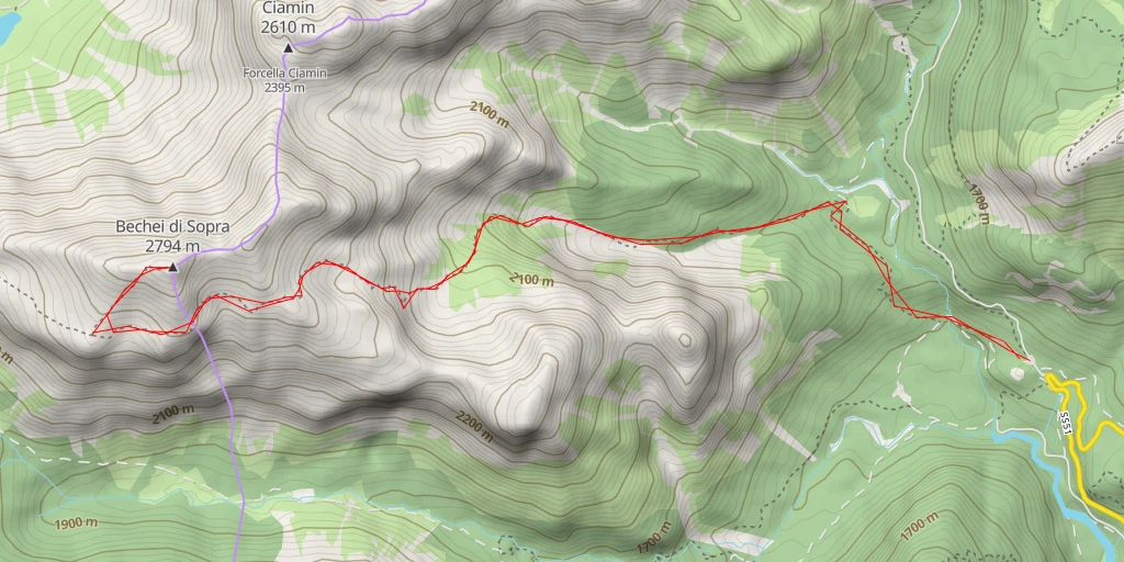 Map of the trail for Bechei di Sopra