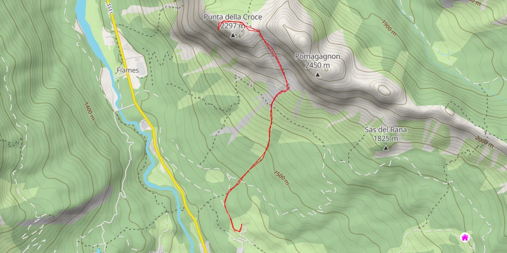 Map of the trail for Punta Fiames
