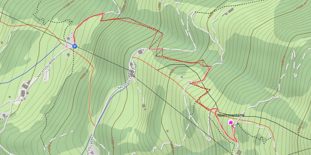 Map of the trail for Alpenrosenhütte