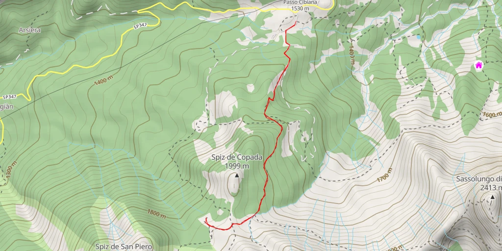 Carte de l'itinéraire :  Pian D'Angias - Cibiana di Cadore