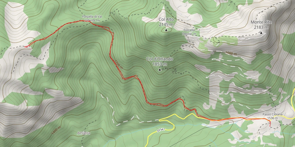 Carte de l'itinéraire :  Sentiero invernale al Col Duro - Vodo di Cadore