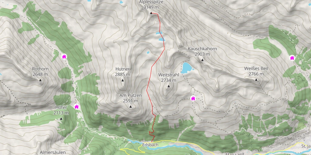 Map of the trail for Alplesspitze Face S