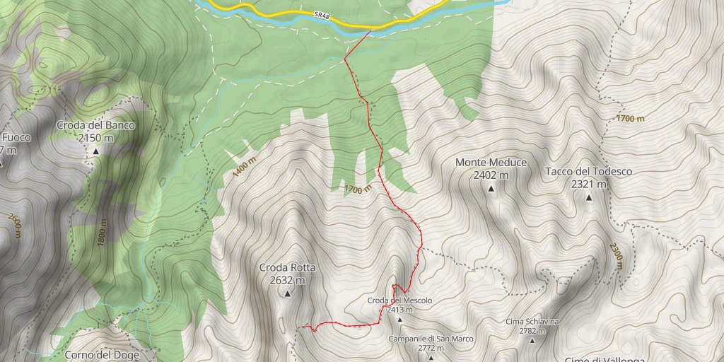 Map of the trail for Croda Rotta