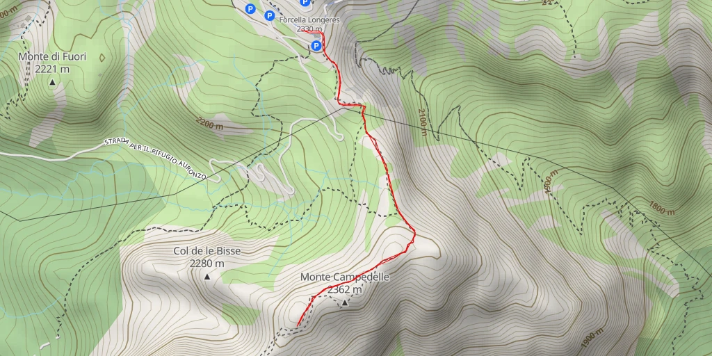 Map of the trail for Sentiero Bonacossa - Auronzo di Cadore