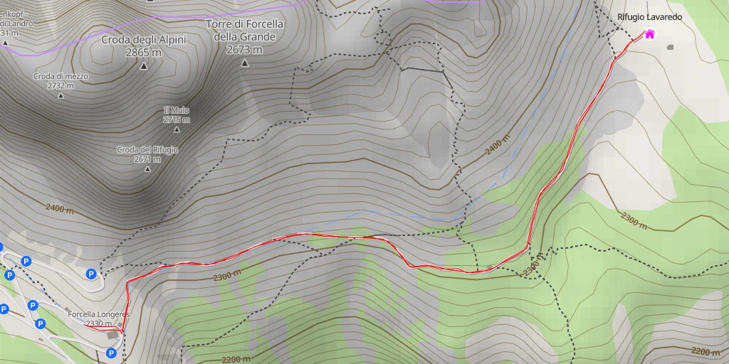 Map of the trail for Rifugio Lavaredo