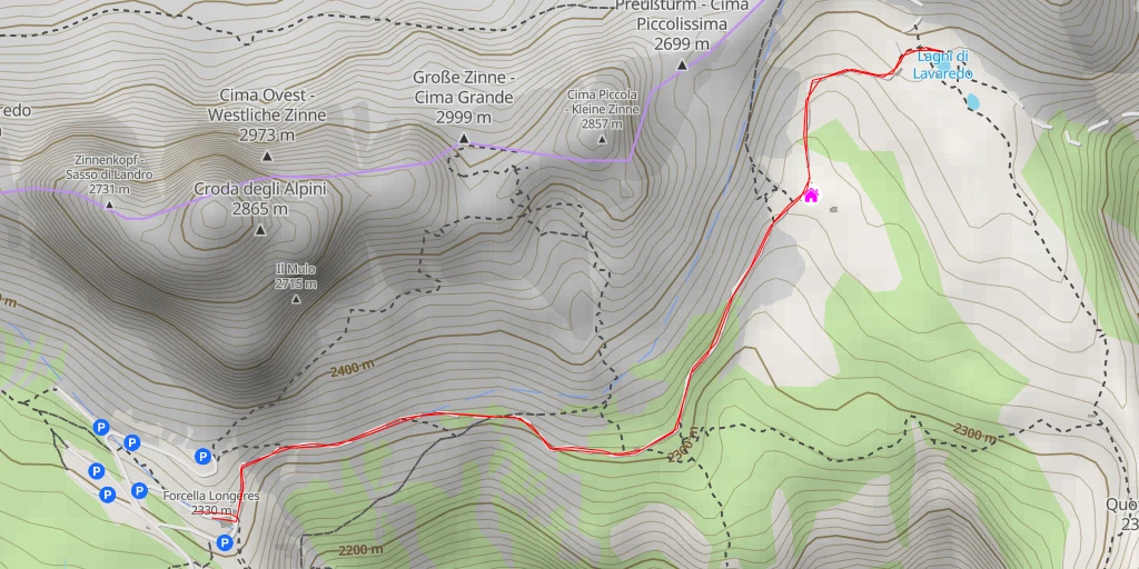 Map of the trail for Laghi di Lavaredo