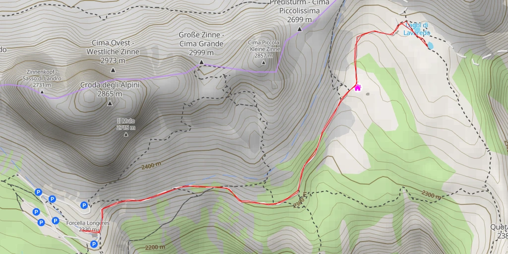 Map of the trail for Laghi di Lavaredo